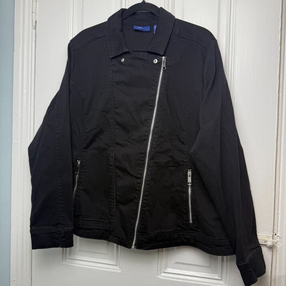 QVC Denim & Co. Perfect Flex Black Moto Jacket Womens 2X Black NWOT